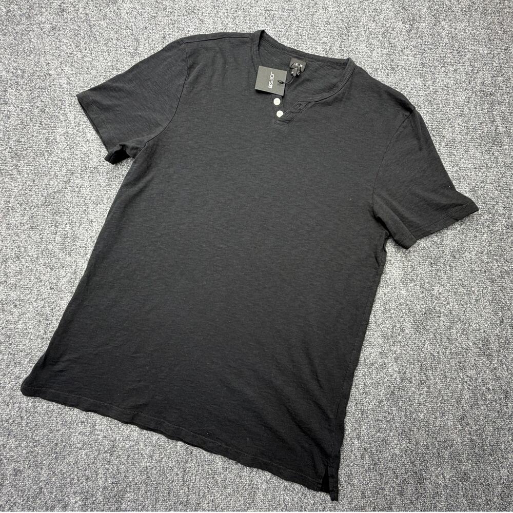 Joe's Jeans Mens Henley Shirt M Black Cotton Short Sleeve NWT Flawed NEW